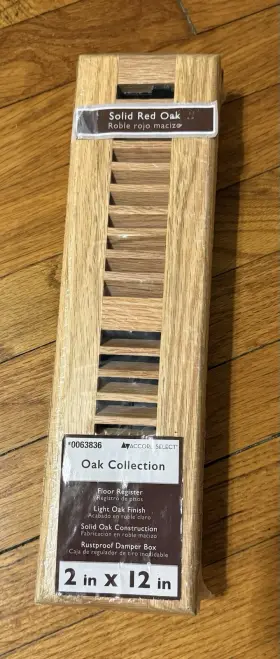 0063836 Accord Oak Collection Solid Red Floor Register Light Finish 2x12 Inch New