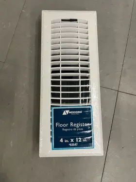 02031 Accord 4 Inch X 12 Floor Register - High Impact Resin With Adjustable Damper White