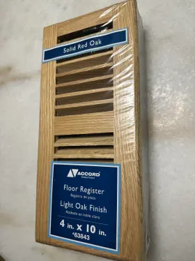 63843 Accord 4 Inch X 10 Floor Register Solid Red Oak