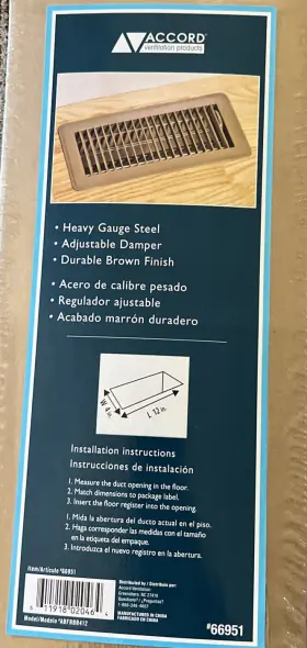 Abfrbr412 Accord 66951 4 Inch X12 Brown Heavy Gauge Steel Adjustable Air Cond Dampner