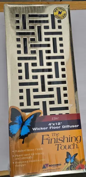 Amfrpbb412 Accord 4x12 Wicker Floor Diffuser Register Polished Brass Finish Elite Vent Nib