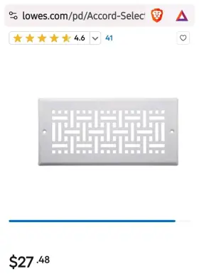 0803685 Accord Select 12 X 6 White Register Wall / Ceiling Floor Wicker Collection Nip