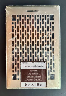 544734 Accord Select Manhattan Collection 6 Inch X 10 Floor Register Satin Nickel Finish
