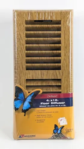 0063800 Accord Ventilation Plastic Floor Register Oak Finish Louvered Design 4 Inch X 10