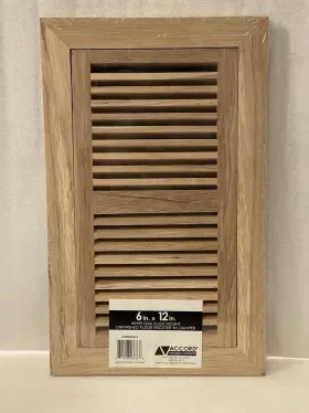 Aofmwu612 Accord Ventilation Products 6x12 White Oak Floor Register Flush Mount Unfinished Wood Vent W Damper