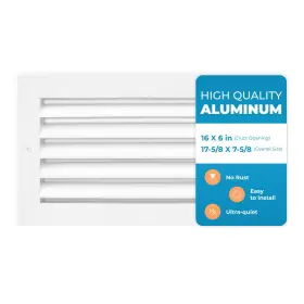Air 360 850037936519 Aluminum 16 X 6 Inch Duct Opening Vent Cover Return Grille Rustproof Ac T