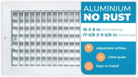 Wall-16x08 Air 360 Aluminum 16 X 8 Inch Duct Opening Vent W H Wall