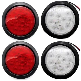 Asl009 All Star Truck Parts 4 Inch White And Red 12 Led Round Stop/turn/tail/reverse/backup Trailer Li