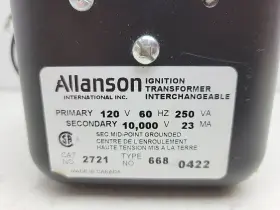 2721-668 Allanson Oil Burner Ignition Transformer 23 Ma 25du84 Used #2