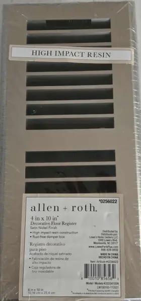 0256022 Allen Roth 2-in X 10-in Decorative Floor Register Stain Nickel Finish New