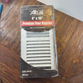 Altus 639-8445 White Steel Floor Register Vent Diffuser Close Damper Fits 4 Inch X10 Duct Opening