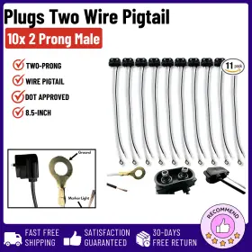 Astp6020-10 Branded 2 Prong Male Plugs 10x 8.5 Inch Pigtail Wire Truck Rv Trailer Marker Lights 90