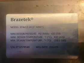 Bt4x12-10 Brazetek 4 Inch X12 -10 Plate Heat Exchanger 1 Mnpt With The Port Connector Fittings #2