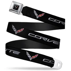 Sbb-ms-c7a-wc7002-1.5-reg Buckle-down Seatbelt Belt - Corvette/c7 Logo Black/silver/red 1.5 Inch Wide 24-38 Inches