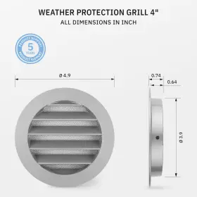 Calimaero 054503000209 Wsgg 4 Inch Gray Round Metal Air Vent Grill Cover Flat Louver W #2
