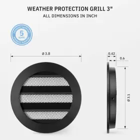 Calimaero 054503000247 Wsgb 3 Inch Black Round Metal Air Vent Grill Cover Flat Louver Wi #2