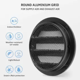 Calimaero 054503000247 Wsgb 3 Inch Black Round Metal Air Vent Grill Cover Flat Louver Wi #3