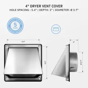 Calimaero 054503044951 Hwg 4 Inch Dryer Vent Cover Outdoor Walls - Cowled External Extractor Fan #2