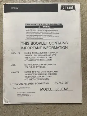 335747-701 Carrier Bryant Literature Assembly Booklet Plus 95s 355cav