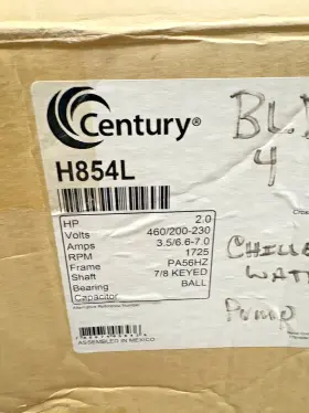 H854l Century Motors New 2hp 460/200-230v 1725rpm Motor