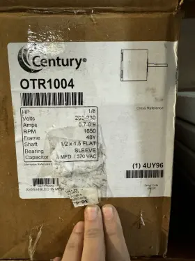 Otr1004 Century Motors Oem Replacement Motor 200-230v 1ph 1650rpm