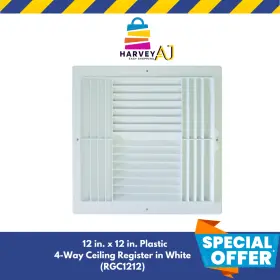 Rgc1212 Deflecto Deflect-o 12 Inch X Plastic 4-way Ceiling Register In White