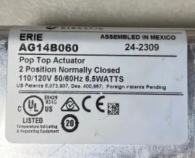 Ag14b060 Erie Pop Top Actuator 120v Two Position Normally Closed Used Tested #3