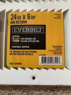 572245 Everbilt 24 In X 6 Return Air Grill Paintable Surface White Brand New Sealed #3
