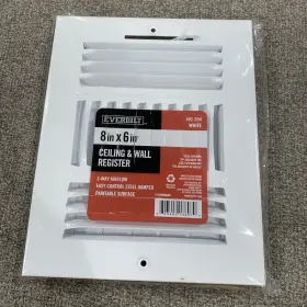 Everbilt 803492136079 Everbillt 8 Inch X 6 3-way Steel Wall/ceiling Register White Indoor