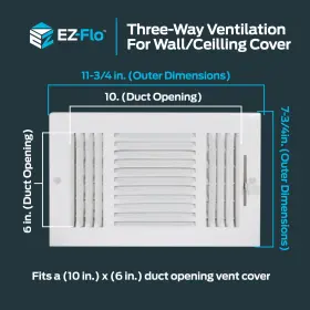 Ez-flo 091712616146 10 X 6 Inch Duct Opening White Air Vent Cover For Wall Or Ceiling Thre #2