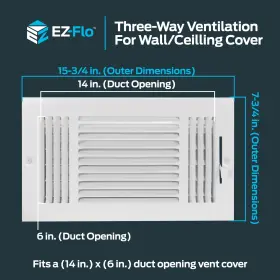 Ez-flo 091712616160 14 X 6 Inch Duct Opening White Air Vent Cover For Wall Or Ceiling Three-wa #2