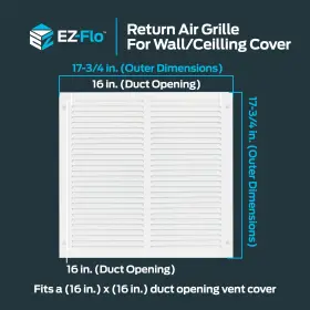 Ez-flo 091712616412 16 X Inch Duct Opening White Return Air Vent Cover For Wall Or Ceiling #2
