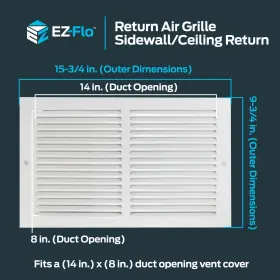 Ez-flo 091712616436 14 X 8 Inch Duct Opening White Return Air Vent Cover For Wall Or Cei #2