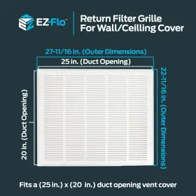 Ez-flo 971499914768 25 X 20 Inch Duct Opening White Return Air Vent Cover For Wall Or Ceiling #2