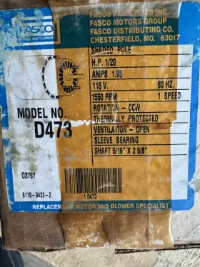 1550 Fasco D473 Motor 1/20 Hp 115v Rpm Refrigeration