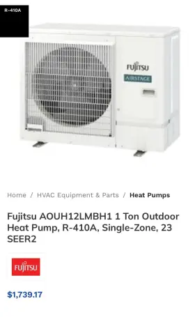 Aouh12lmbh1 Fujitsu 1 Ton Outdoor Heat Pump R-410a Single-zone