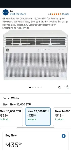 Ahtk12aa Ge 12 000 Btu 115v Smart Electronic Window Air Conditioner White