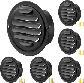 Mul-gisafai-29 Gisafai 6pc 4 Inch Round Soffit Vent Cover Stainless Steel Louvered Screen Hvac Black
