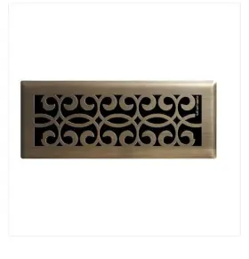 1002265223 Hampton Bay Classic Scroll 2 Inch X 12 Steel Floor Register Antique Brass Fin
