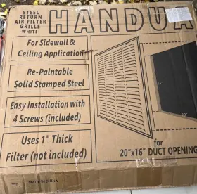 Handua 038775628709 Fits 20x16 Duct Opening Steel Return Air Filter Grille By Removable
