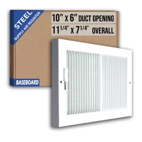 Handua 756014669626 Fits 10x6 Duct Opening Steel Baseboard Air Supply Grille With Multi-shutter
