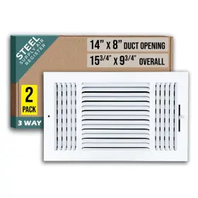 Handua 756014670271 2 Pack 3 Way Steel Air Supply Diffuser 14x8 Duct Opening Register Vent Gr