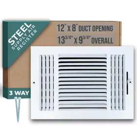 Handua 764613097504 Fits 12x8 Duct Opening 3 Way Steel Air Supply Diffuser By Register Vent Cov