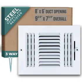 Handua 764613097597 Fits 8x6 Duct Opening 3 Way Steel Air Supply Diffuser By Register Vent Cove