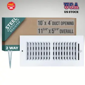 Handua 764613097832 Fits 10x4 Duct Opening 2 Way Steel Air Supply Diffuser By