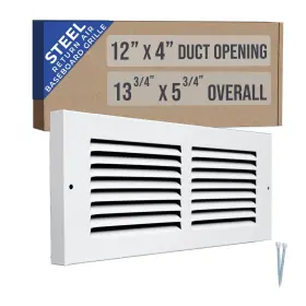 Handua 764613098587 Fits 12x4 Duct Opening Steel Baseboard Return Air Grille By Vent Cover Gr