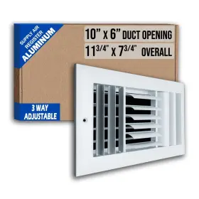 B0ckf6tgpl Handua Fits 10x6 Duct Opening Aluminum 3-way Adjustable Air Supply Grille By C