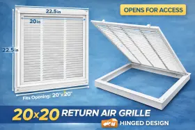 043519 Hart Cooley 20x20 Hinged Return Air Grille White Steel Filter Access Vent 22.5x22.5 Frame