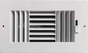 Hbw 963063154225 Threeway Plastic Side Wall/ceiling Register In White 8 Inch W X 4 H For Duct Openin