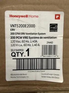 Vnt5200e2000 Honeywell Erv Fresh Air System- 200cfm For Any Structure